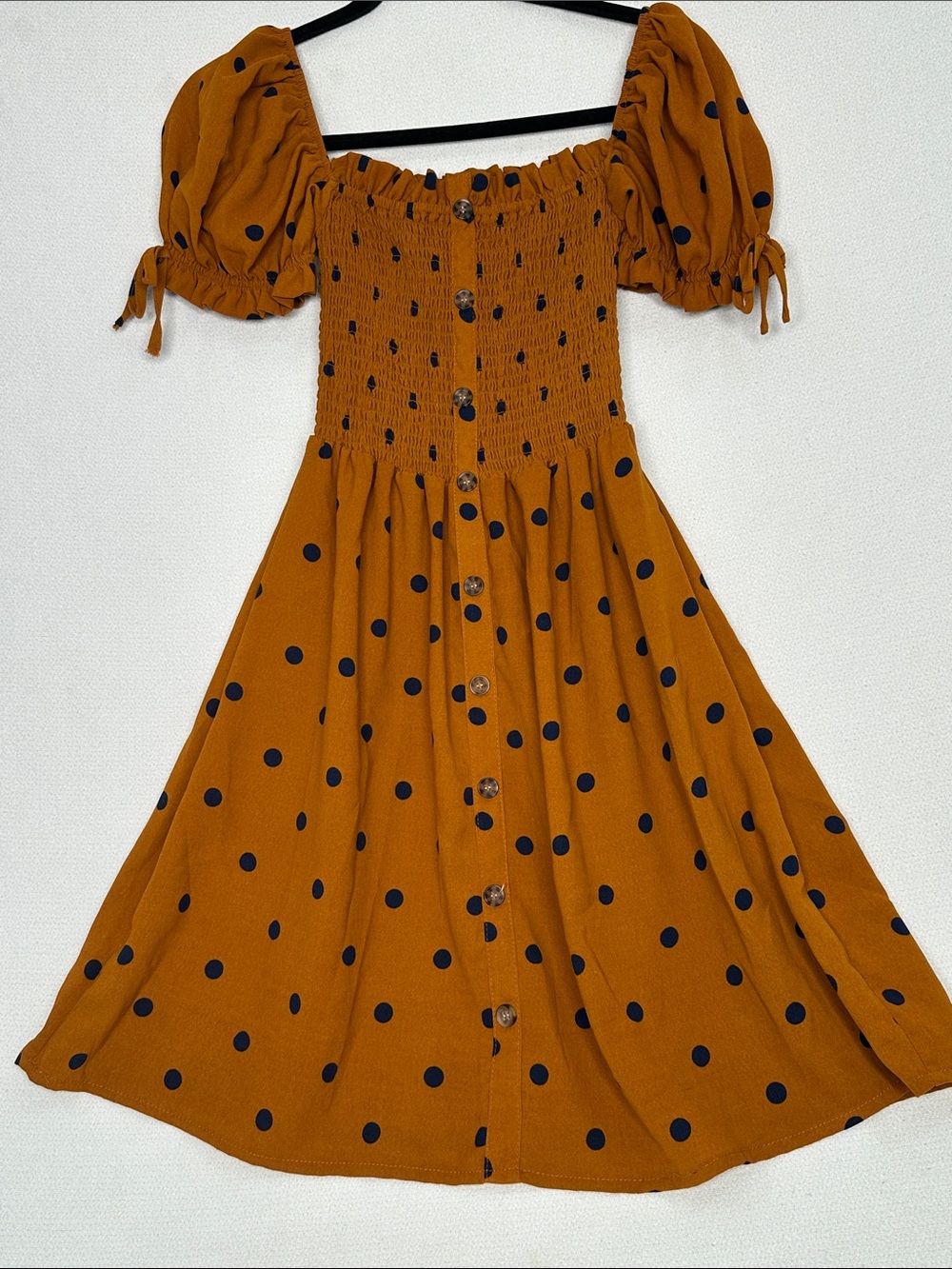 Brave Soul Mustard Midi Dress with Navy Polka Dots
